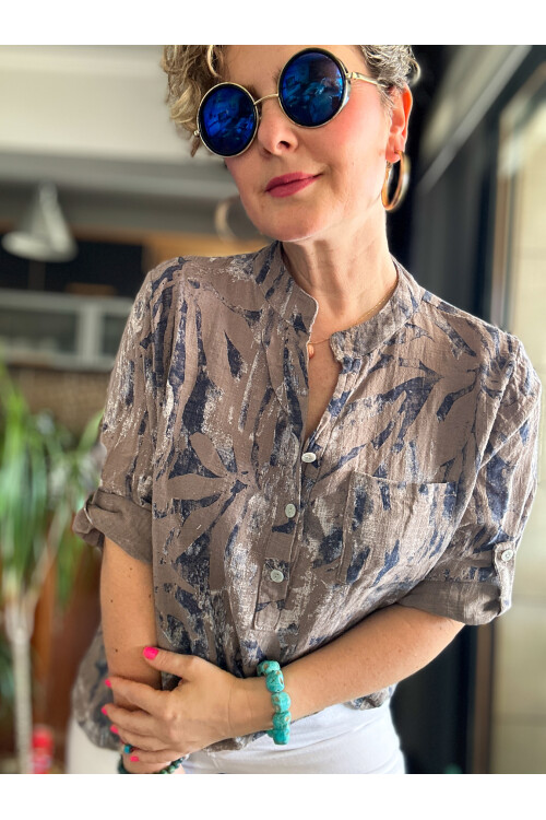 Bergamo Spiral Yaprak Vizon Desenli İtalyan Gömlek