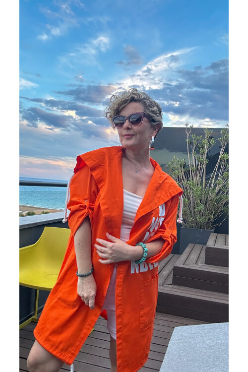 Beto Baskı Detaylı Tasarım Trenc Ceket Turuncu