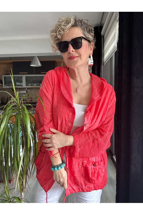 Bonita File Detay Kapşonlu Ceket Fuşya