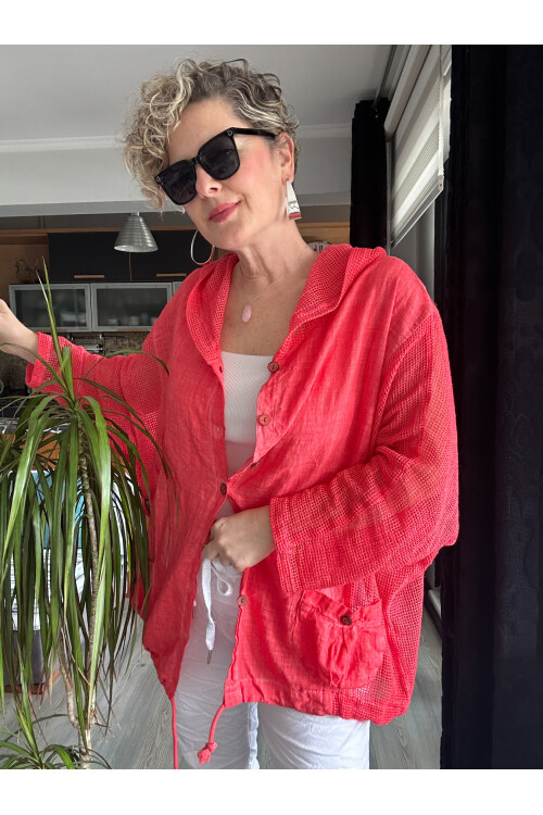 Bonita File Detay Kapşonlu Ceket Fuşya
