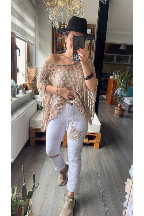 Cappo İtalyan Tokalı İp Detaylı Pul Şeritli Pantolon Beyaz