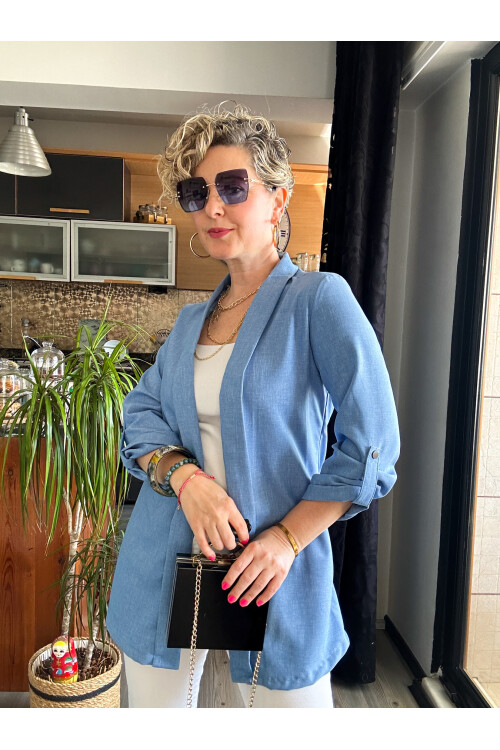 Cassido Kol Detay Zara Model Ceket Bebe Mavi