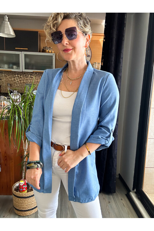 Cassido Kol Detay Zara Model Ceket Bebe Mavi