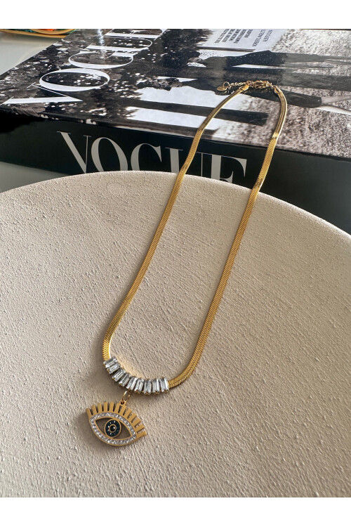 Eyelash Gold Zirkon Taş Detay Kolye