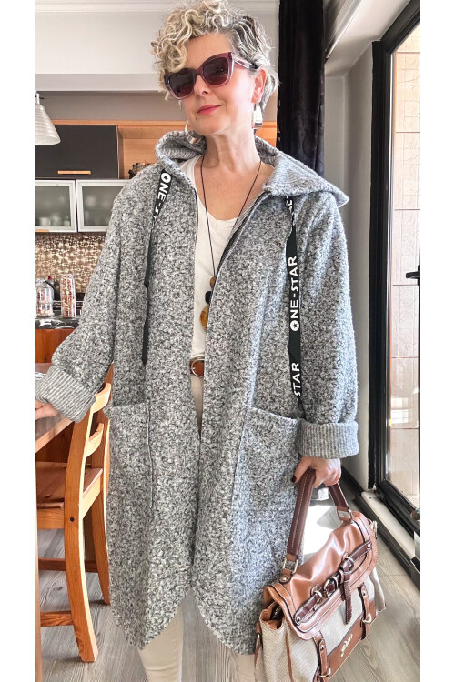 Fabia İtlyan Kapşonlu Buklet Kaban Gri