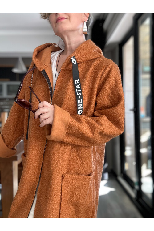 Fabia İtlyan Kapşonlu Buklet Kaban Tarçın