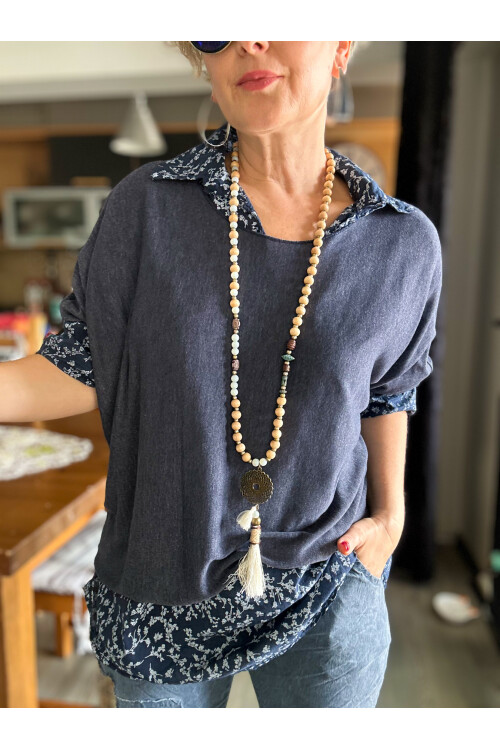 Femme İtalyan Gömlekli Bluz Triko Takım Lacivert