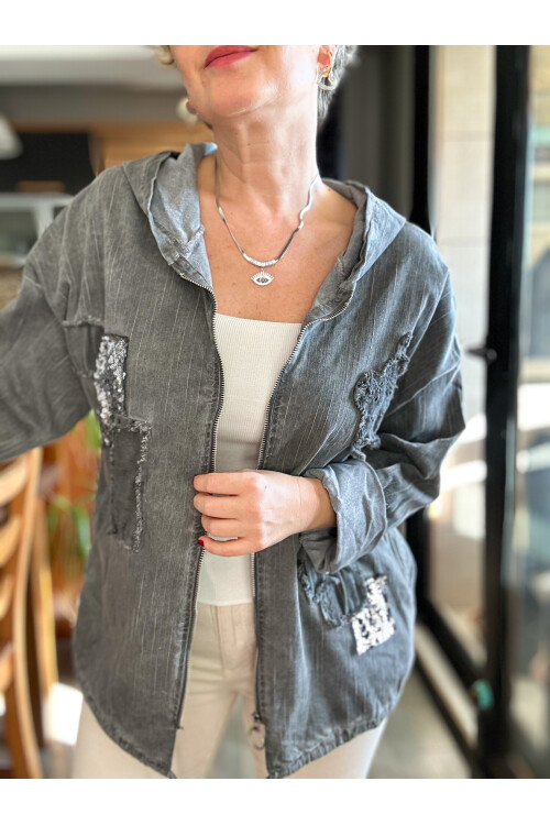 Forri İtalyan Vip Payet Detay Kapşon Çeket Antrasit