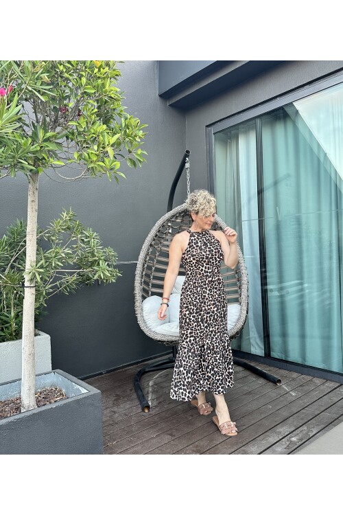 Hera Halter Leopar  Desenli Elbise