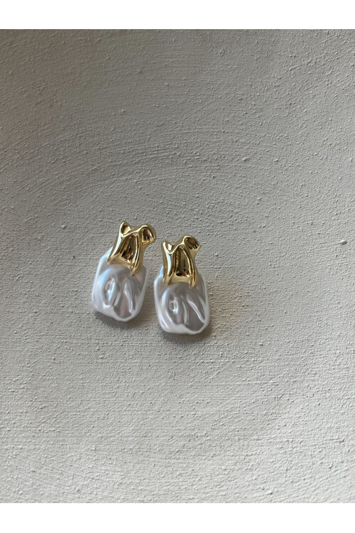 Kare İnci Gold Küpe