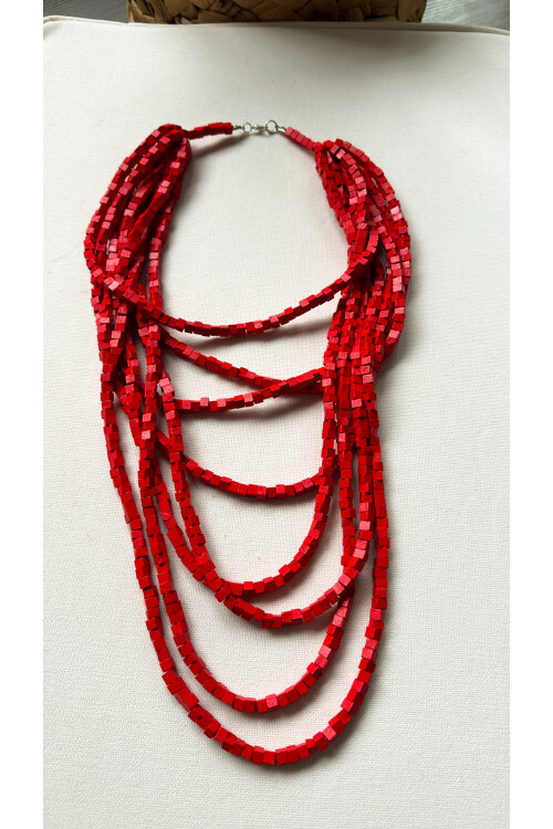 Kırmızı Tahta Otantik Sekiz Sıra Kolye