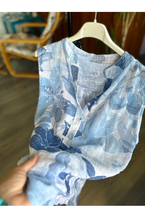 Mambo Lotus Desen Sıfır Kol İtalyan Bluz