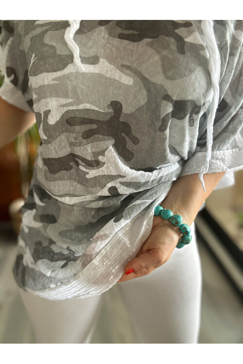 Mamma Mia Fularlı Etek Pul Kamuflaj Bluz Beyaz