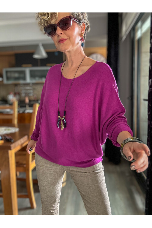 Mezzo İtalyan Kolyeli Tasarım Triko Bluz Violetta