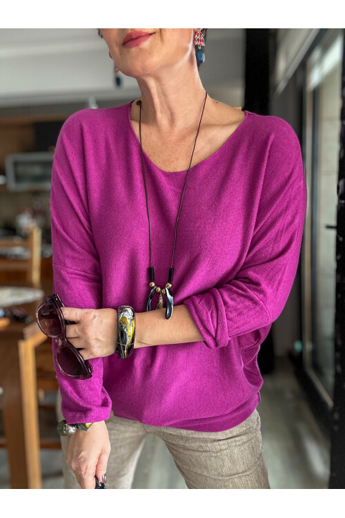 Mezzo İtalyan Kolyeli Tasarım Triko Bluz Violetta