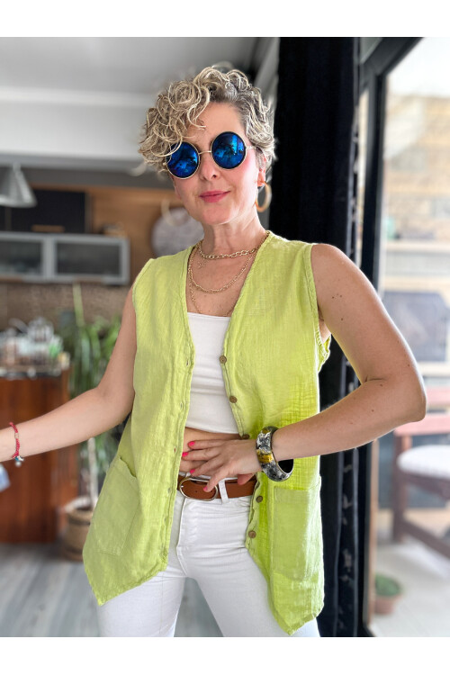 Nepa Tasarım Bluz Yelek Fıstık Yeşil