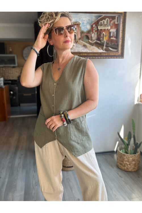 Nepa Tasarım Bluz Yelek Haki Yeşil