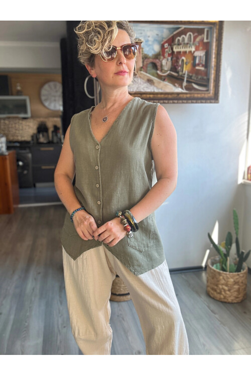 Nepa Tasarım Bluz Yelek Haki Yeşil