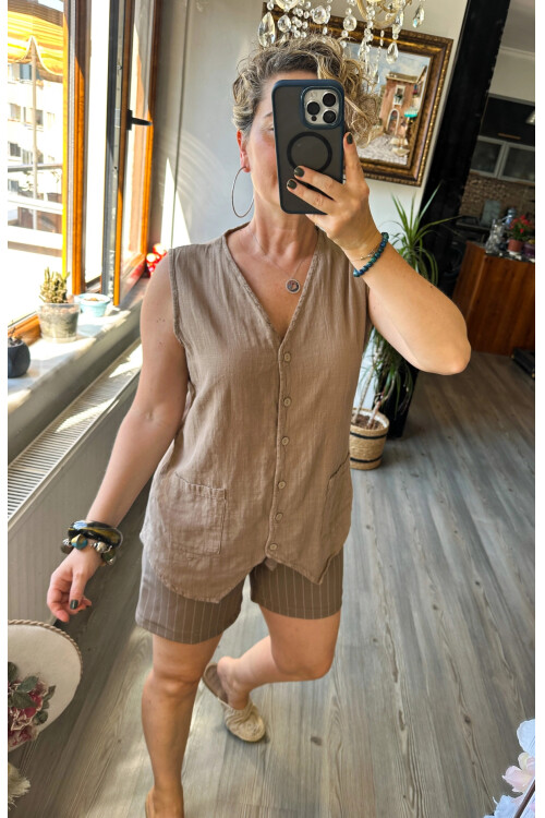 Nepa Tasarım Bluz Yelek Vizon