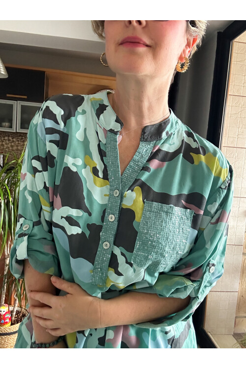 Panino İthal Kamuflaj Desen Gömlek Mint