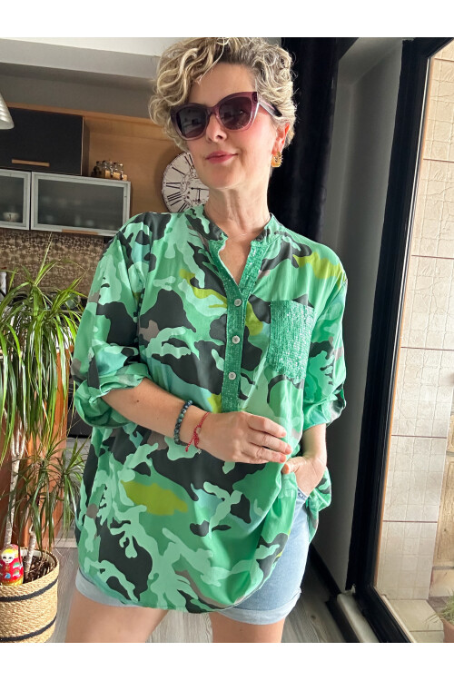Panino İthal Kamuflaj Desen Gömlek Yeşil
