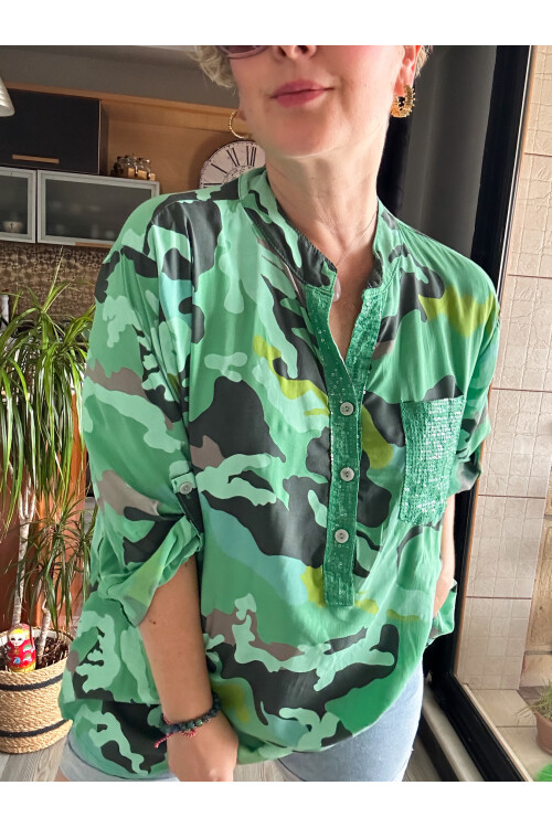 Panino İthal Kamuflaj Desen Gömlek Yeşil