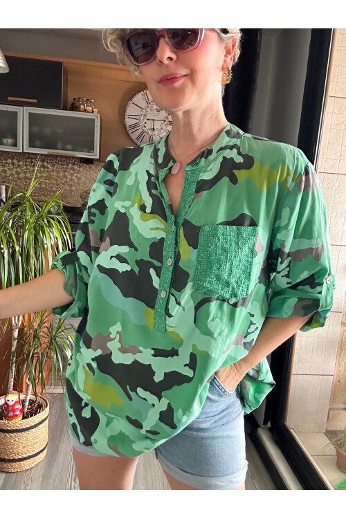 Panino İthal Kamuflaj Desen Gömlek Yeşil
