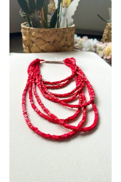 Pembe Tahta Otantik Sekiz Sıra Kolye