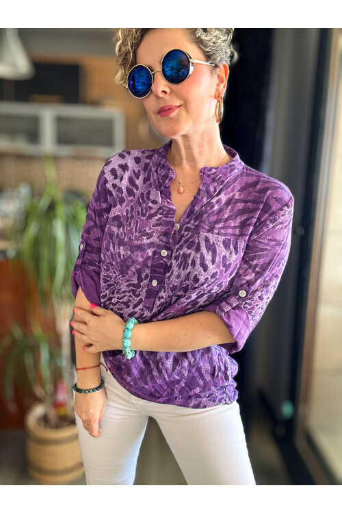 Perotti İtalyan Desenli Salaş Gömlek Mor