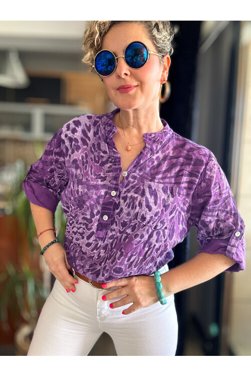 Perotti İtalyan Desenli Salaş Gömlek Mor