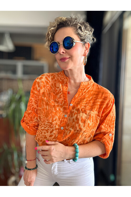 Perotti İtalyan Desenli Salaş Gömlek Turuncu
