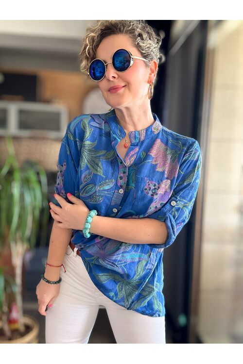 Picci Yeni Zambak Desen Sax Desenli İtalyan Gömlek