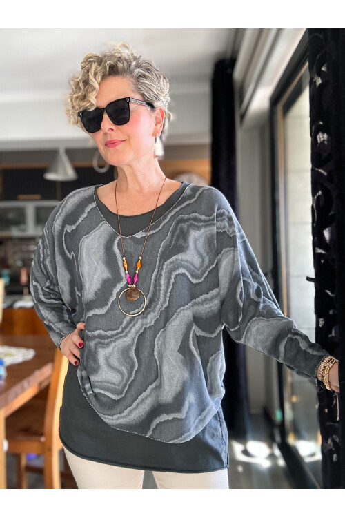 Pinsa Dalga Desen Kolyeli İtalyan Bluz Takım Antrasit