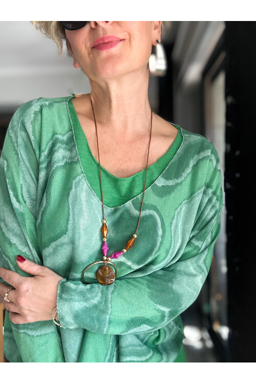 Pinsa Dalga Desen Kolyeli İtalyan Bluz Takım Yeşil