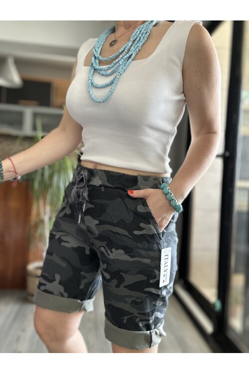 Stella İtalyan Kamuflaj Koyu Gri Şort