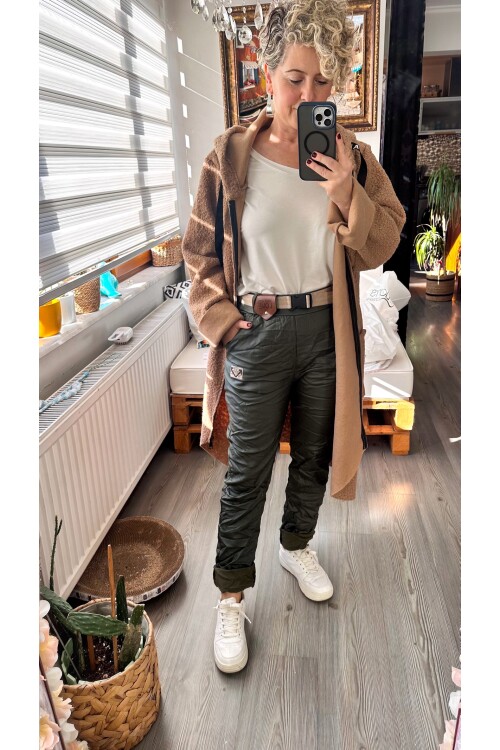 Toscani İtalyan Love Kemerli Deri Pantolon Haki