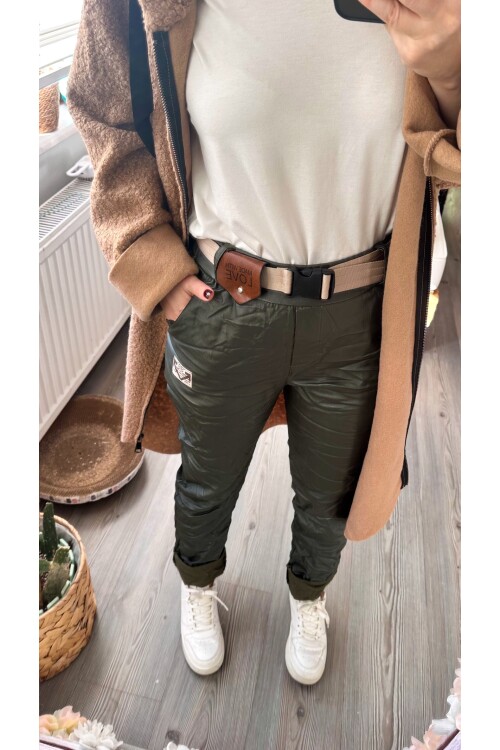 Toscani İtalyan Love Kemerli Deri Pantolon Haki