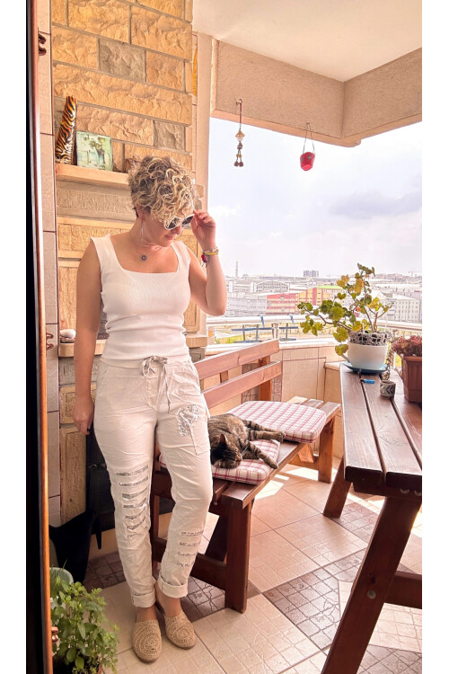 Tucci İtalyan Sihirli Payet Detay Pantalon Taş