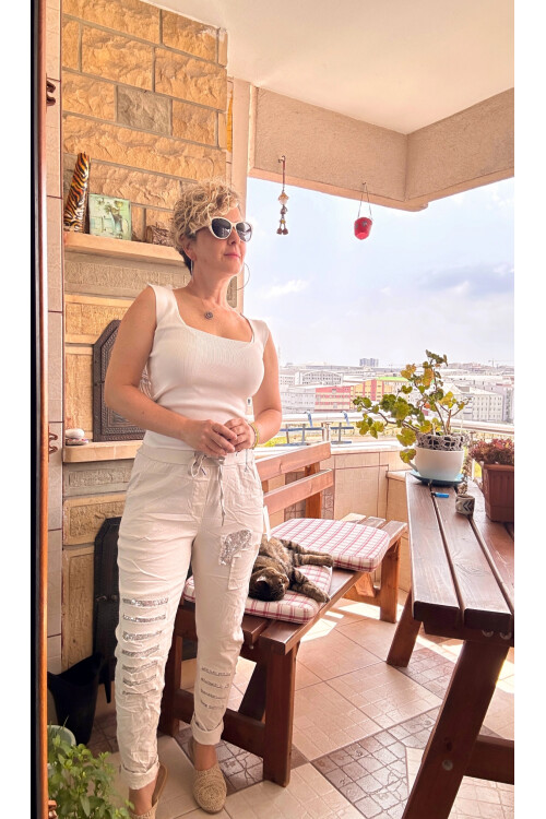 Tucci İtalyan Sihirli Payet Detay Pantalon Taş