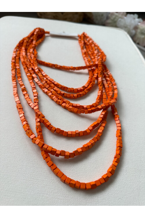 Turuncu Tahta Otantik Sekiz Sıra Kolye