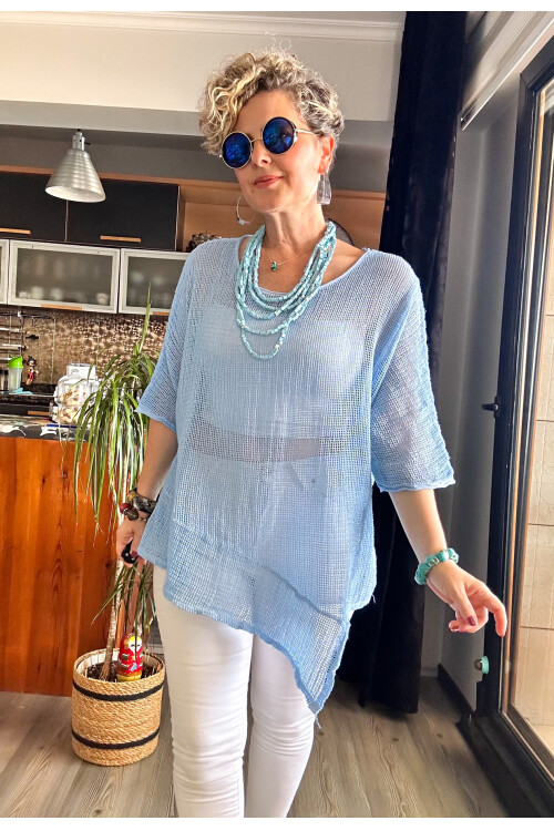 Vera Tasarım Asimetrik File Bluz Bebe Mavi