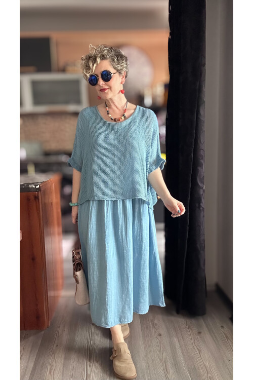 Abitare İtalyan Fisto File Detay Vip Elbise İndigo Mavi