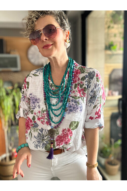 Alto Ortanca Desen İtalyan Gömlek Beyaz