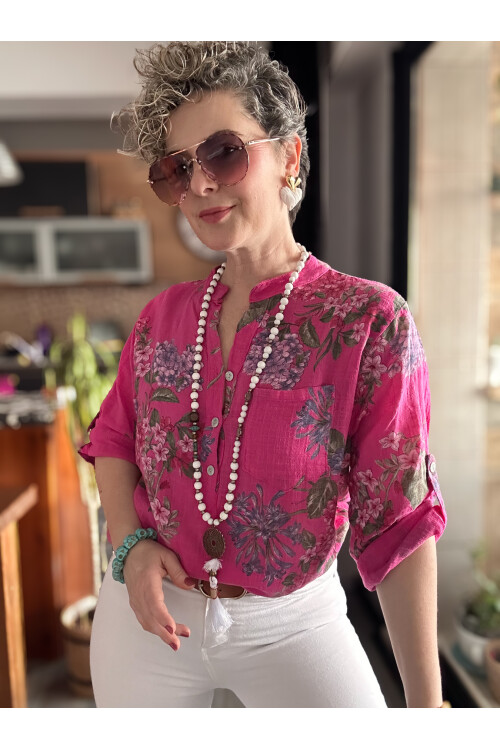 Alto Ortanca Desen İtalyan Gömlek Fuşya