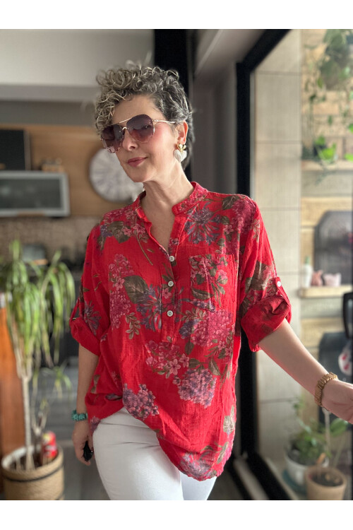Alto Ortanca Desen İtalyan Gömlek Kırmızı