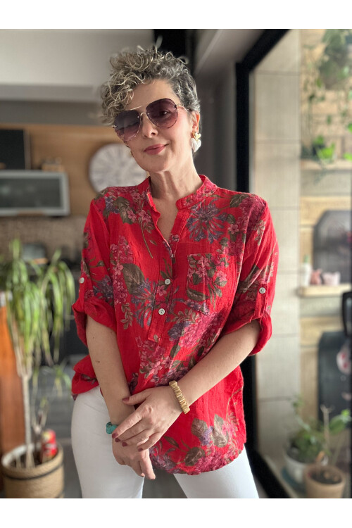 Alto Ortanca Desen İtalyan Gömlek Kırmızı