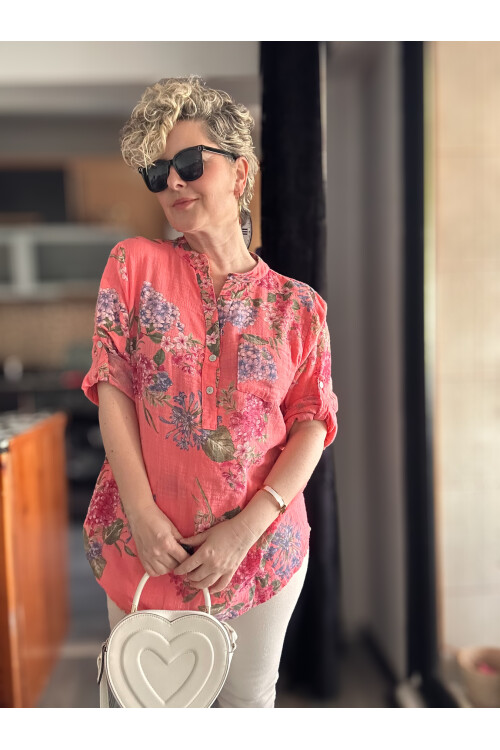 Alto Ortanca Desen İtalyan Gömlek Mercan