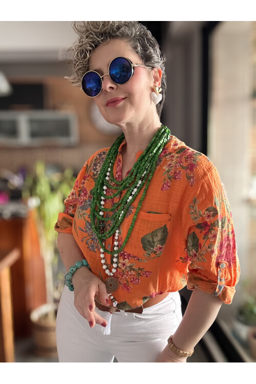 Alto Ortanca Desen İtalyan Gömlek Orange