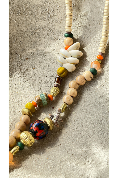 Asorn Pirinç Cam Etnik Kolye