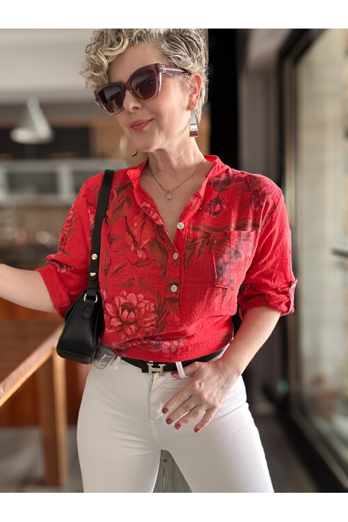 Belize Desen İtalyan Gömlek Kırmızı